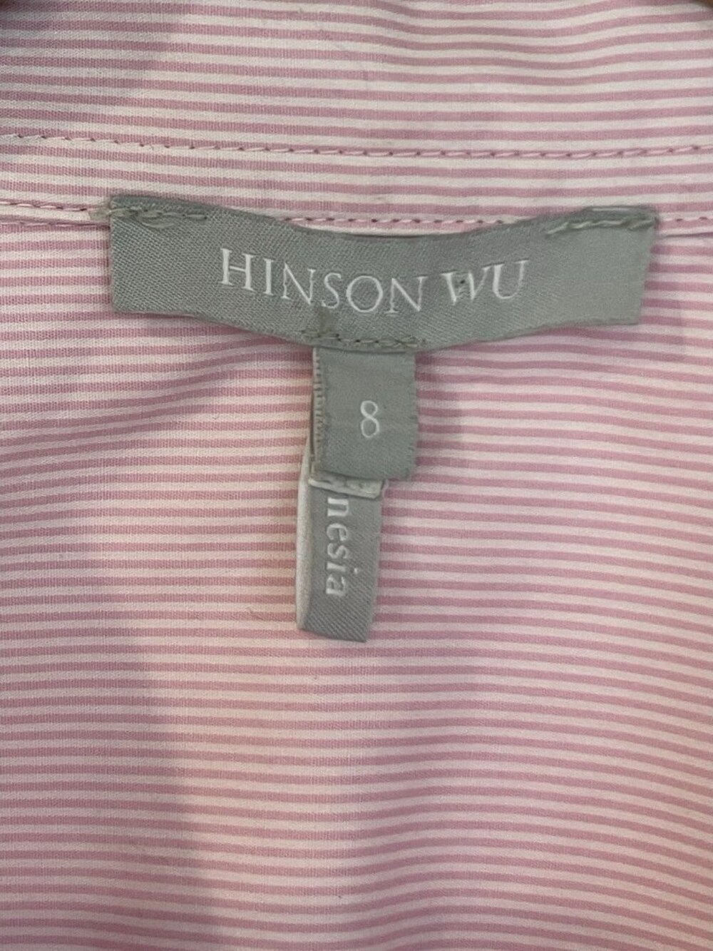 Hinson Wu Womens Size 8 Pink Striped /Pink Solid Long Sleeve Button Oxford Shirt - Picture 4 of 10